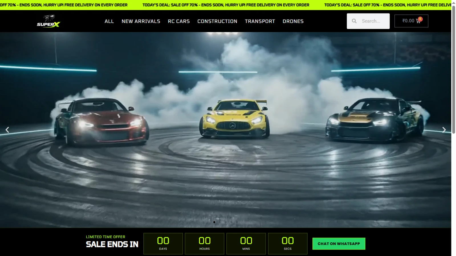 SuperXCart e-commerce storefront for RC cars and hobby gear