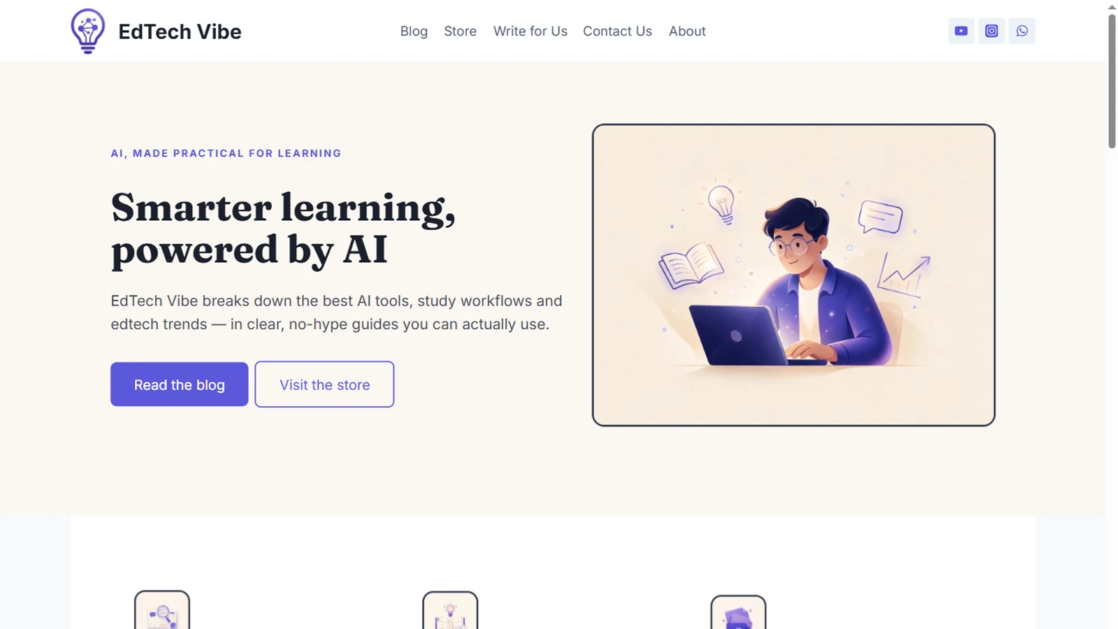 EdTech Vibe website showing its AI learning storefront
